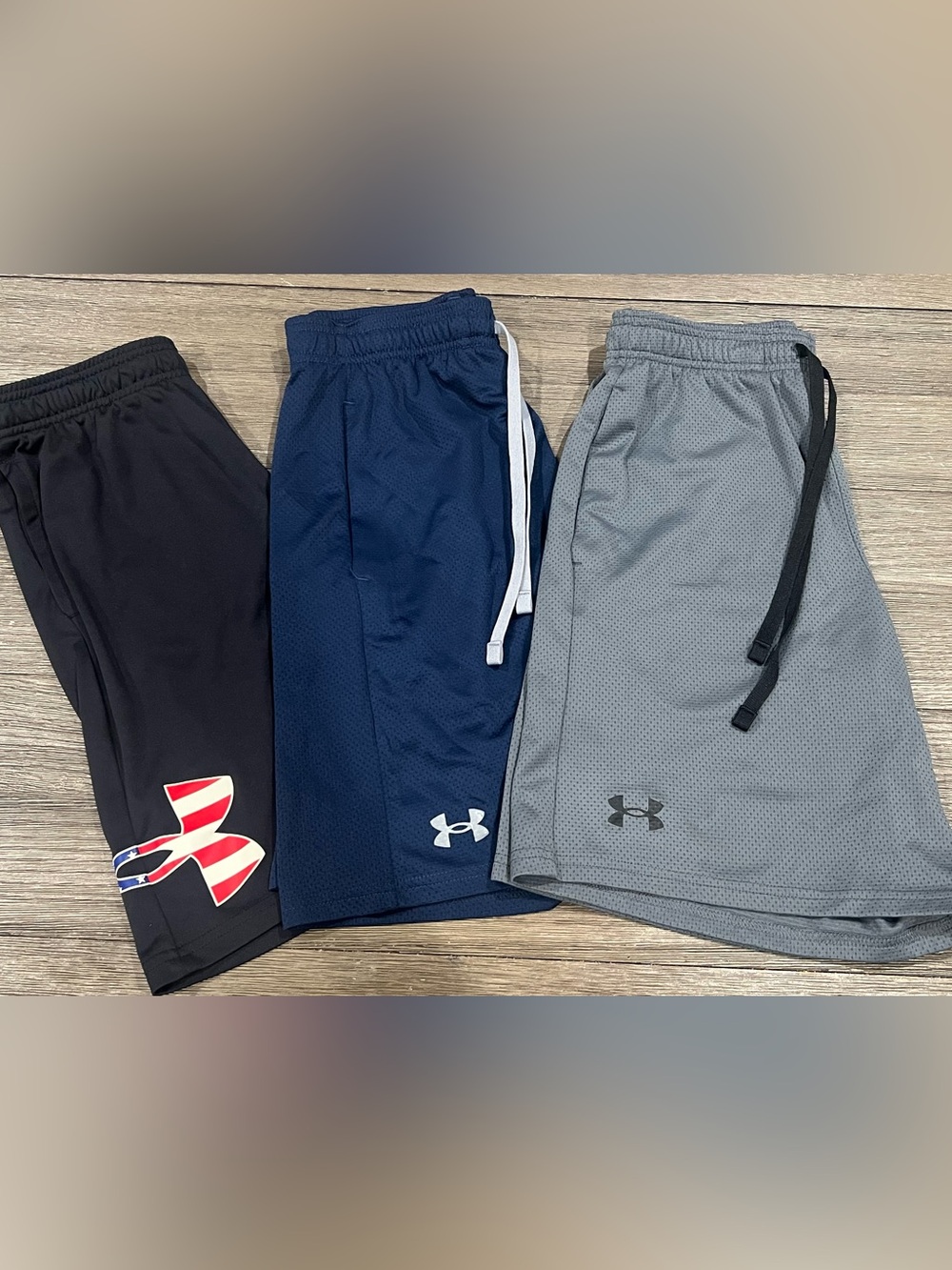 Under Armour Men’s Navy, Black and Gray Athletic Shorts with Drawcord Bundle